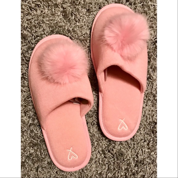 SOLD ✖️ Victoria’s Secret Pink Pom-pom Slippers - Picture 2 of 3
